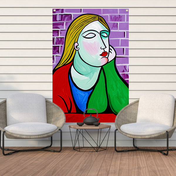 Kleurrijk vrouw in gedachten tuinposter