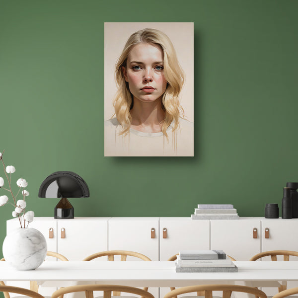 Blondine met serene blik en zacht licht poster