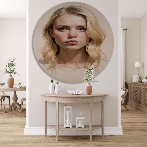 Blondine met serene blik en zacht licht forex muurcirkel