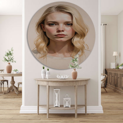 Blondine met serene blik en zacht licht forex muurcirkel
