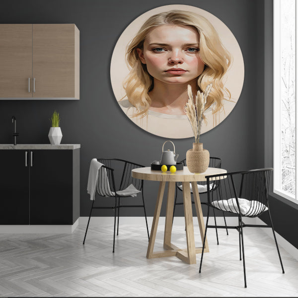 Blondine met serene blik en zacht licht forex muurcirkel