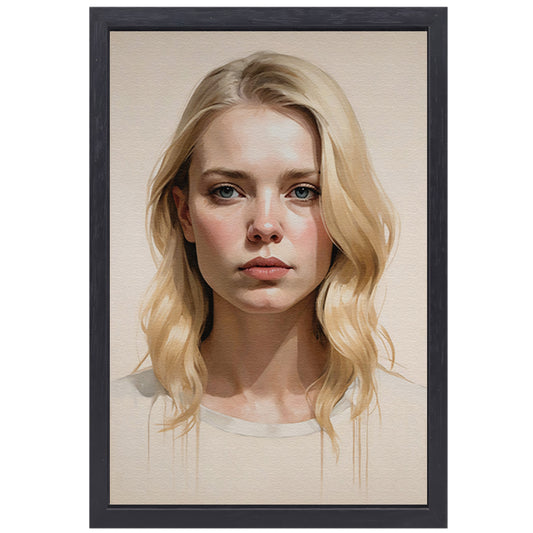 Blondine met serene blik en zacht licht canvas met baklijst