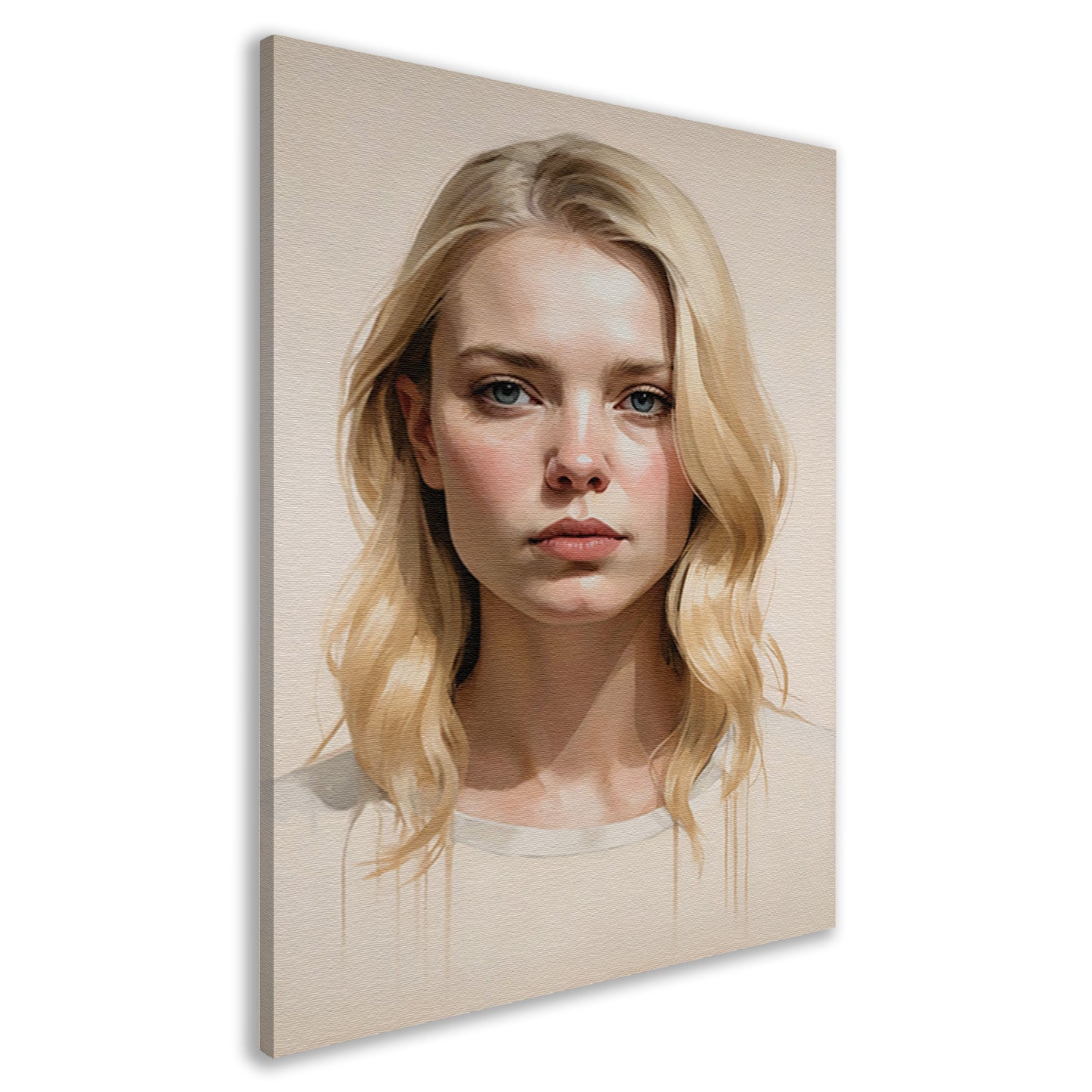 Blondine met serene blik en zacht licht canvas