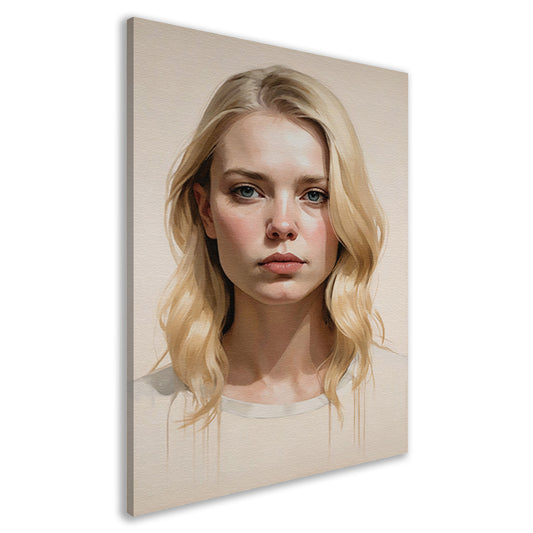 Blondine met serene blik en zacht licht canvas
