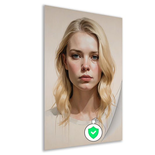 Blondine met serene blik en zacht licht poster