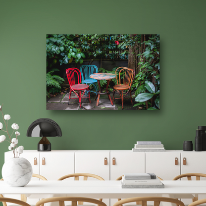 Minimalistische Eetkamer met Stoelen van Mondriaan poster