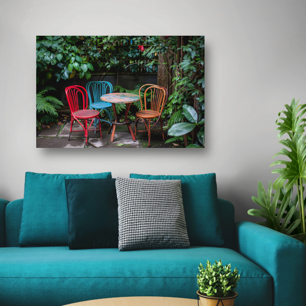 Minimalistische Eetkamer met Stoelen van Mondriaan poster