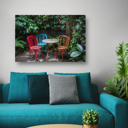 Minimalistische Eetkamer met Stoelen van Mondriaan poster