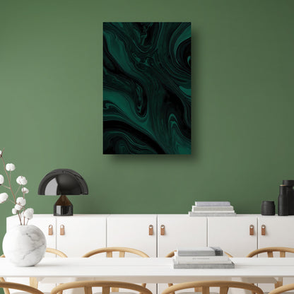 Abstracte Donkergroene en Zwarte Vloeibare Dynamiek canvas met baklijst