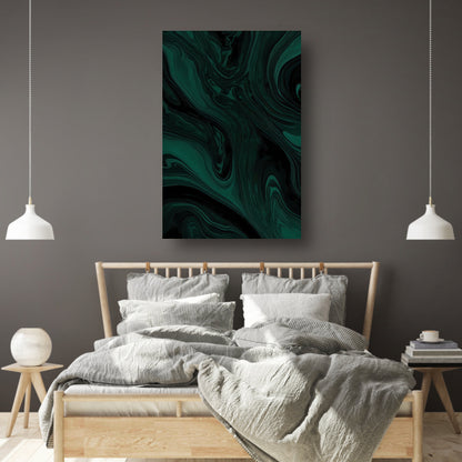 Abstracte Donkergroene en Zwarte Vloeibare Dynamiek canvas met baklijst