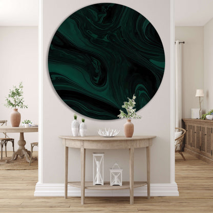 Abstracte Donkergroene en Zwarte Vloeibare Dynamiek aluminium muurcirkel