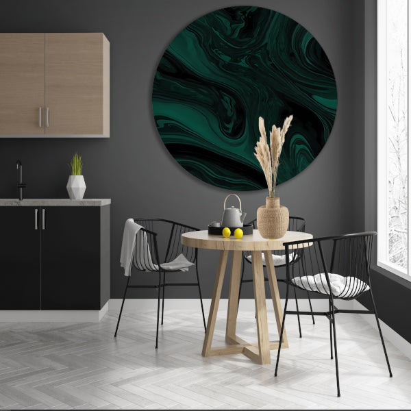 Abstracte Donkergroene en Zwarte Vloeibare Dynamiek aluminium muurcirkel