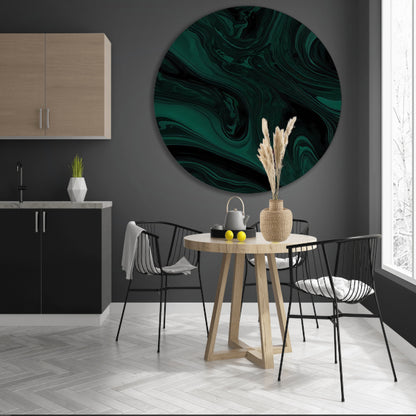 Abstracte Donkergroene en Zwarte Vloeibare Dynamiek aluminium muurcirkel