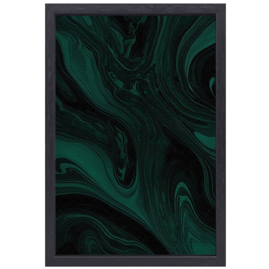 Abstracte Donkergroene en Zwarte Vloeibare Dynamiek canvas met baklijst