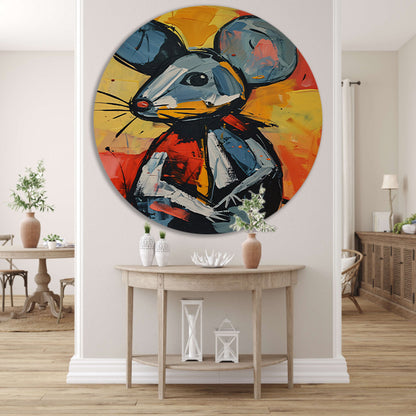 Expressief  van een blauwe muis aluminium muurcirkel