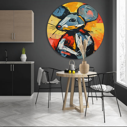 Expressief  van een blauwe muis aluminium muurcirkel