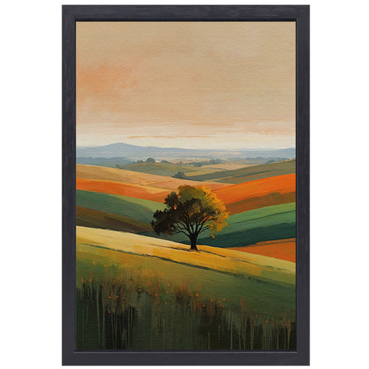 Boom in Herfstkleuren op Golvende Heuvels canvas met baklijst