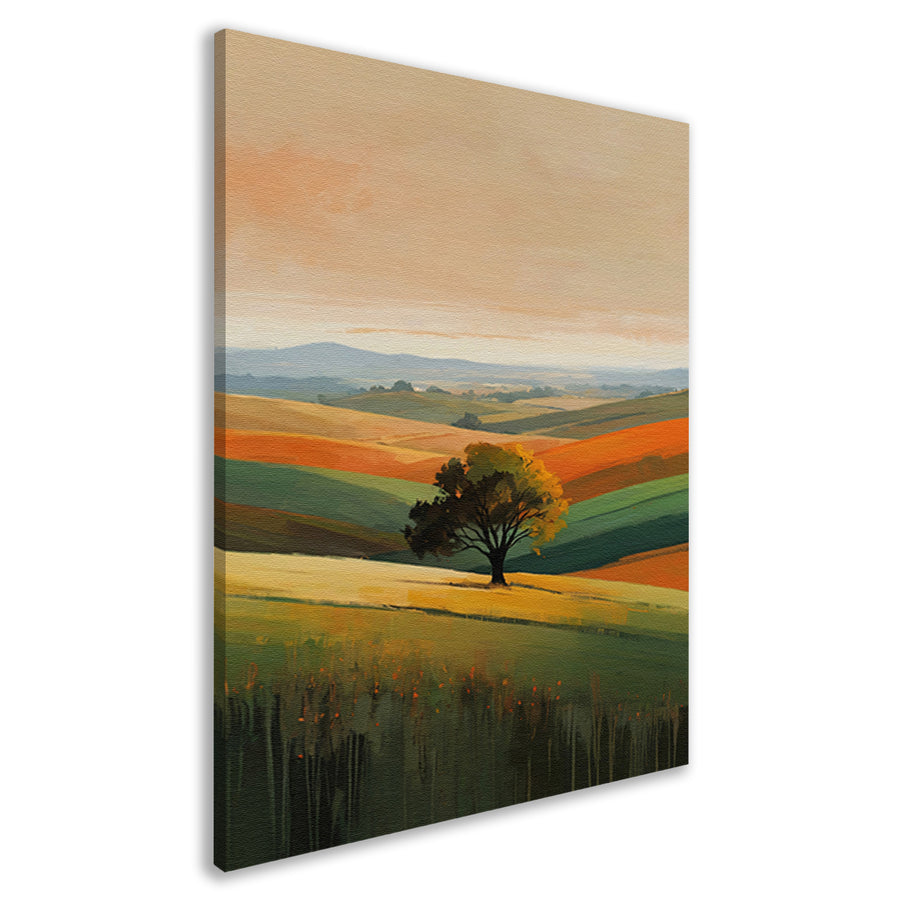 Boom in Herfstkleuren op Golvende Heuvels canvas