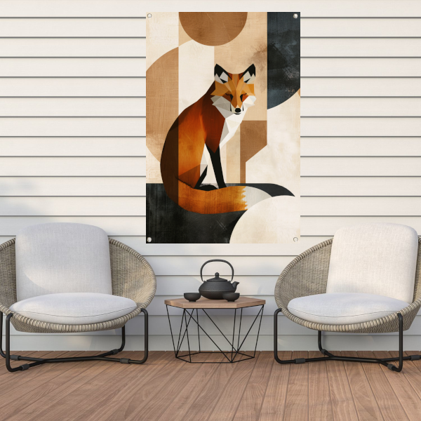 Minimalistische Vos in Art Deco Stijl tuinposter