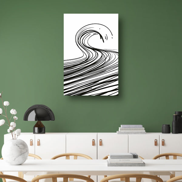Zwart-wit minimalistische golf lijnkunst canvas