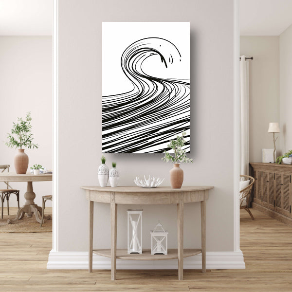 Zwart-wit minimalistische golf lijnkunst canvas