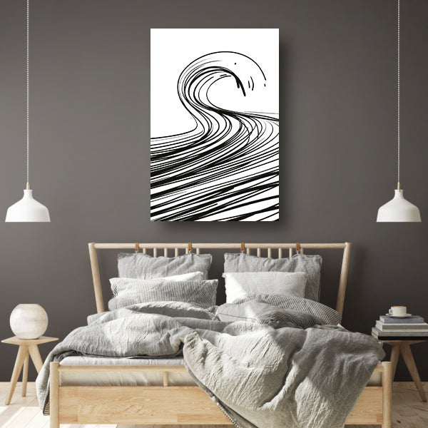 Zwart-wit minimalistische golf lijnkunst canvas