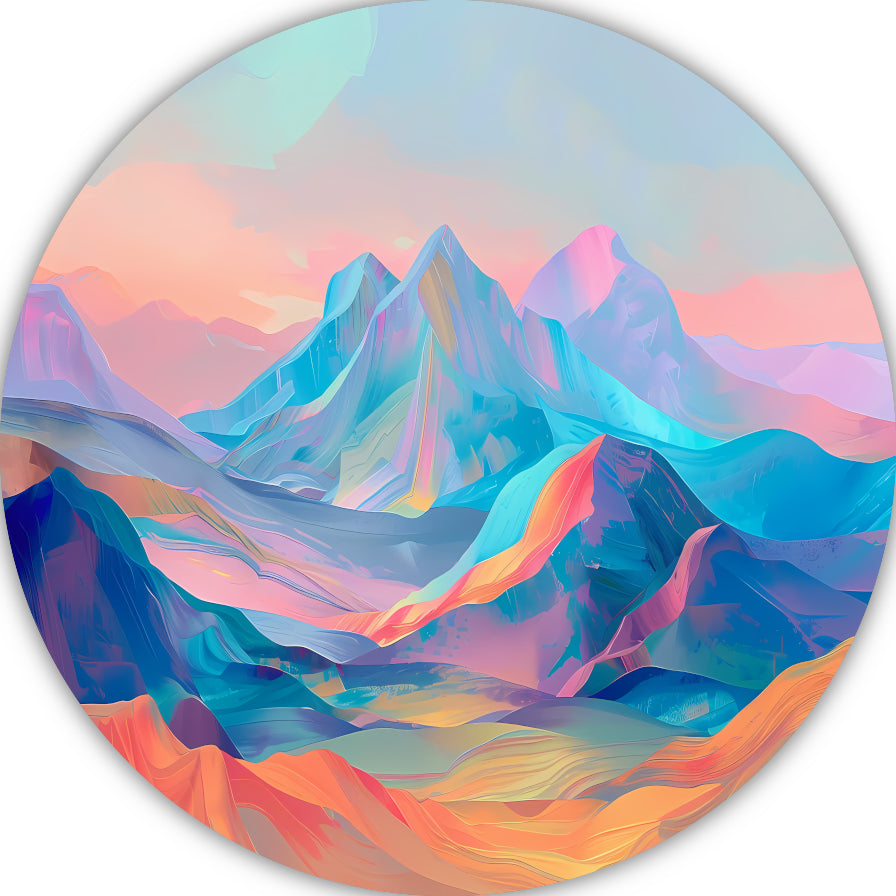 Droomachtige pastelkleurige abstracte berglandschap forex muurcirkel