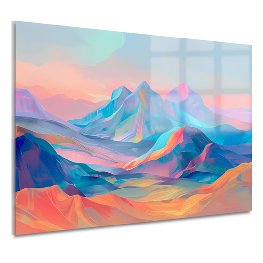 Droomachtige pastelkleurige abstracte berglandschap acrylglas