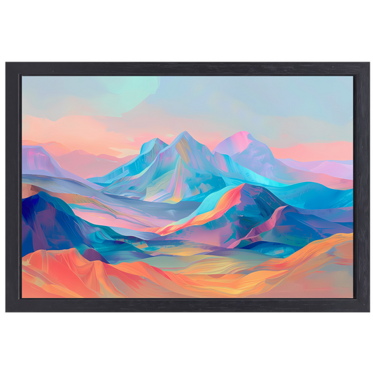Droomachtige pastelkleurige abstracte berglandschap canvas met baklijst