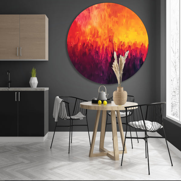 Abstracte kleurrijke vlammen in moderne kunst aluminium muurcirkel