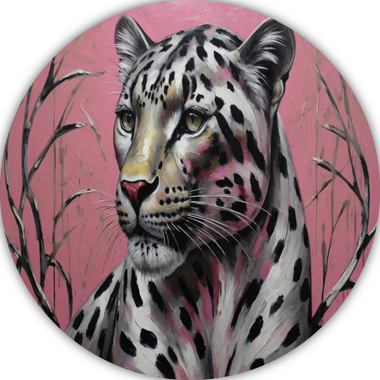 Majestueus Luipaard op Roze Achtergrond aluminium muurcirkel