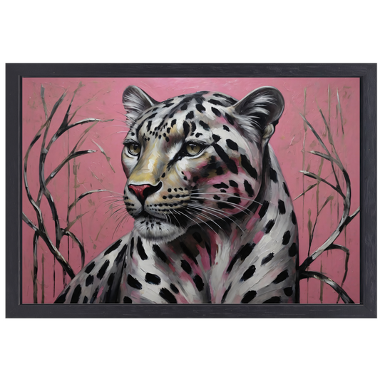 Majestueus Luipaard op Roze Achtergrond canvas met baklijst