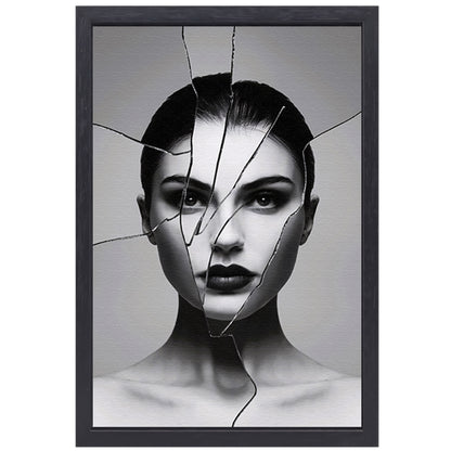 Gebroken gezicht in zwart-witcontrast canvas met baklijst