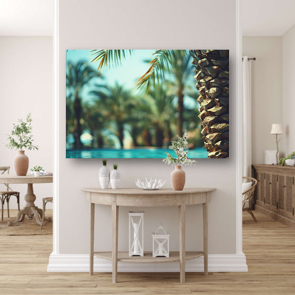 Tropisch Paradijs: Palmen en Wateroppervlak acrylglas