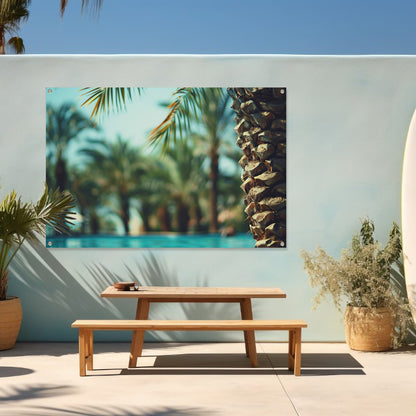Tropisch Paradijs: Palmen en Wateroppervlak tuinposter