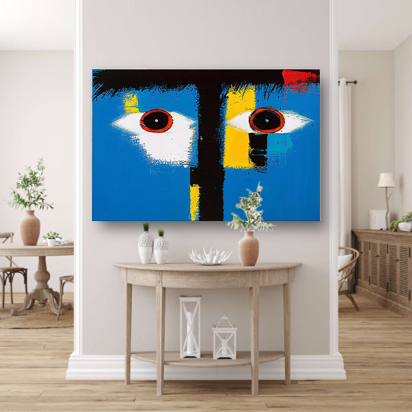 Abstract portret met kleurrijke geometrische vormen canvas met baklijst