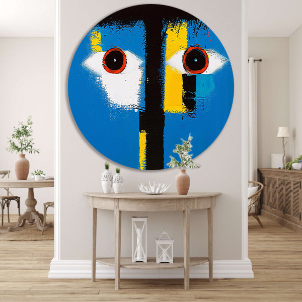 Abstract portret met kleurrijke geometrische vormen aluminium muurcirkel