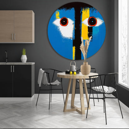 Abstract portret met kleurrijke geometrische vormen aluminium muurcirkel