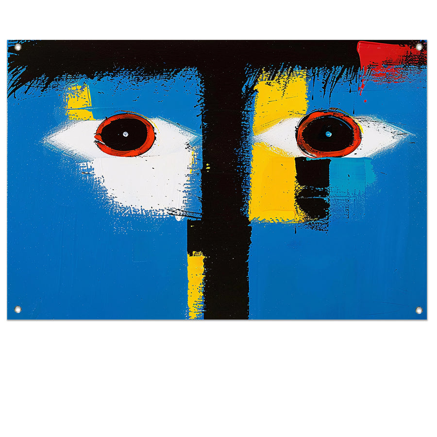 Abstract portret met kleurrijke geometrische vormen tuinposter