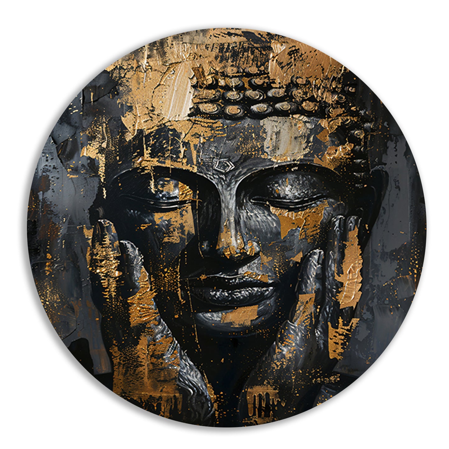 Moderne Interpretatie van een Gouden Boeddha aluminium muurcirkel