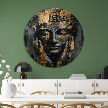 Moderne Interpretatie van een Gouden Boeddha aluminium muurcirkel
