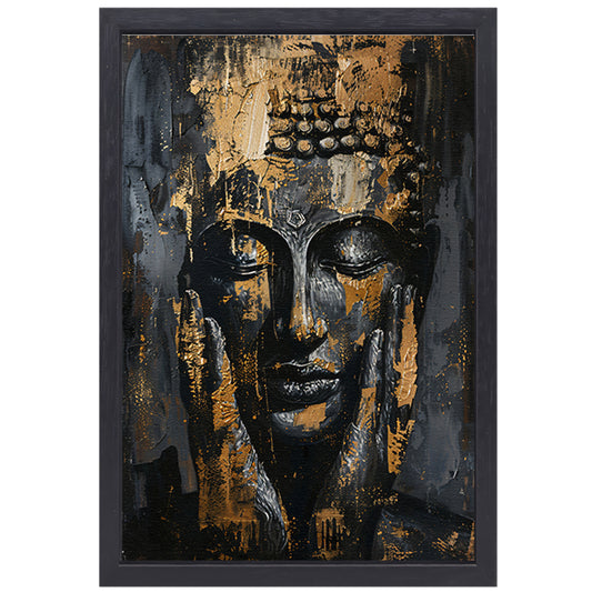 Moderne Interpretatie van een Gouden Boeddha canvas met baklijst