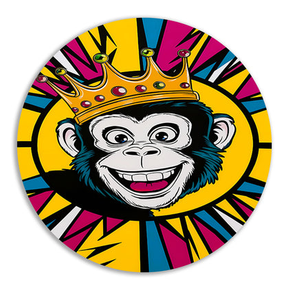 Vrolijke aap met kroon in popart stijl forex muurcirkel