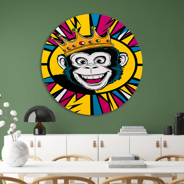 Vrolijke aap met kroon in popart stijl forex muurcirkel
