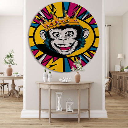 Vrolijke aap met kroon in popart stijl forex muurcirkel