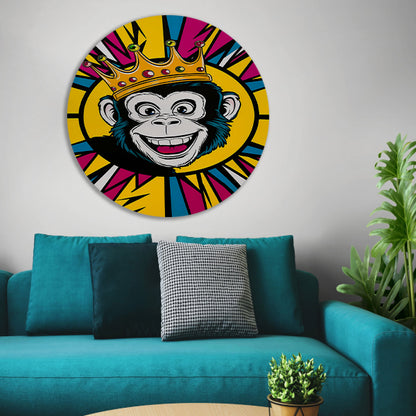 Vrolijke aap met kroon in popart stijl forex muurcirkel