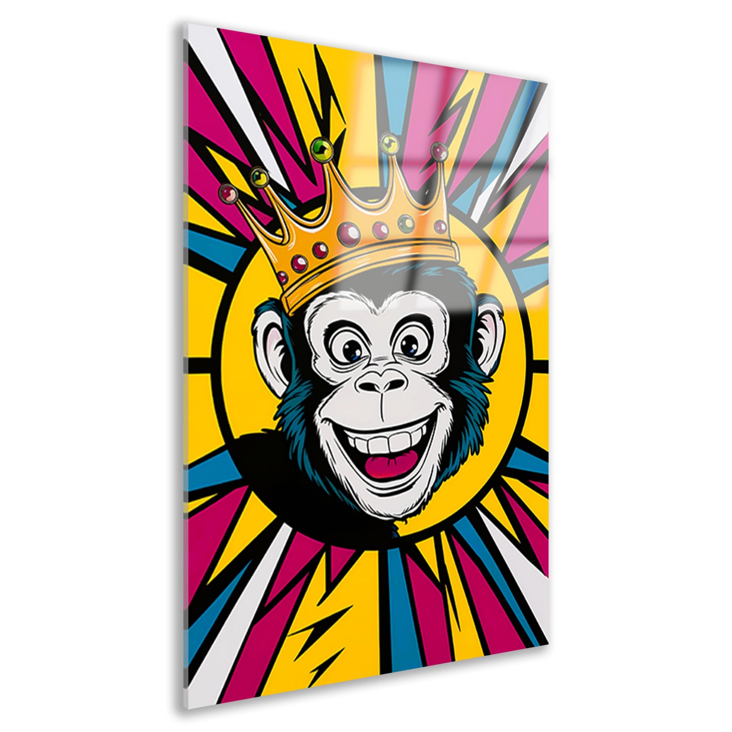 Vrolijke aap met kroon in popart stijl acrylglas