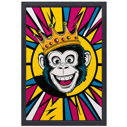 Vrolijke aap met kroon in popart stijl canvas met baklijst