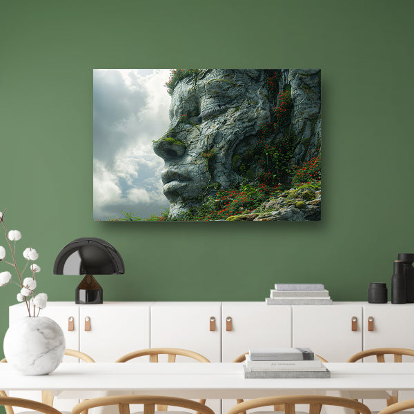 Een Steengezicht Begroeid met Wilde Bloemen canvas met baklijst