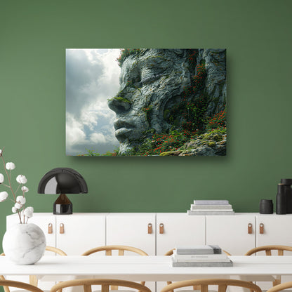 Een Steengezicht Begroeid met Wilde Bloemen canvas met baklijst